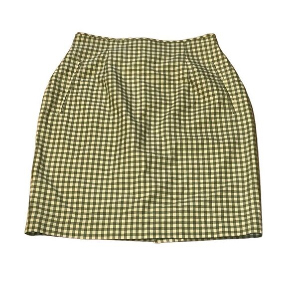 Vintage Ann Taylor Gingham Miniskirt, green cream, Cotton, 6 - Picture 1 of 7